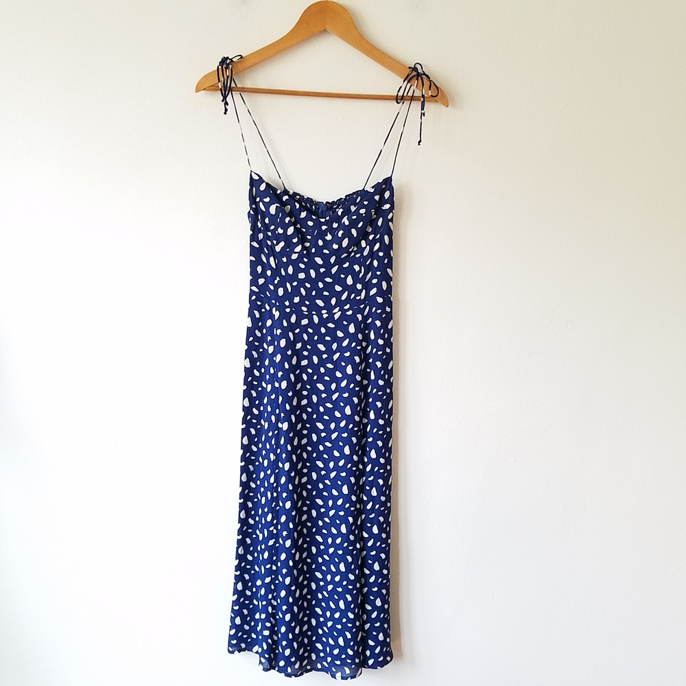 Reformation Juliette Moray Blue Midi Dress Spaghetti Strap Sweetheart Neckline - Picture 11 of 16